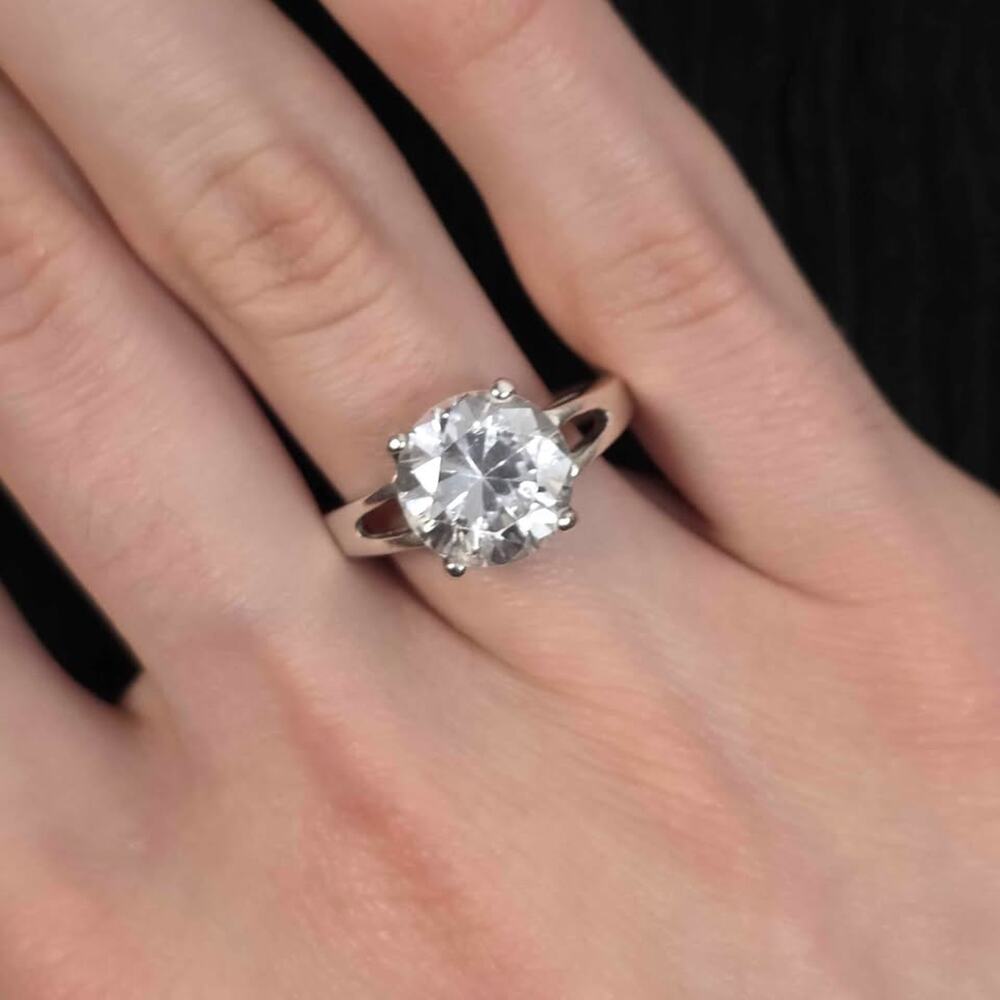 925 Sterling Silver Solitaire Ring Large Stone Size 7 Engagement Style
